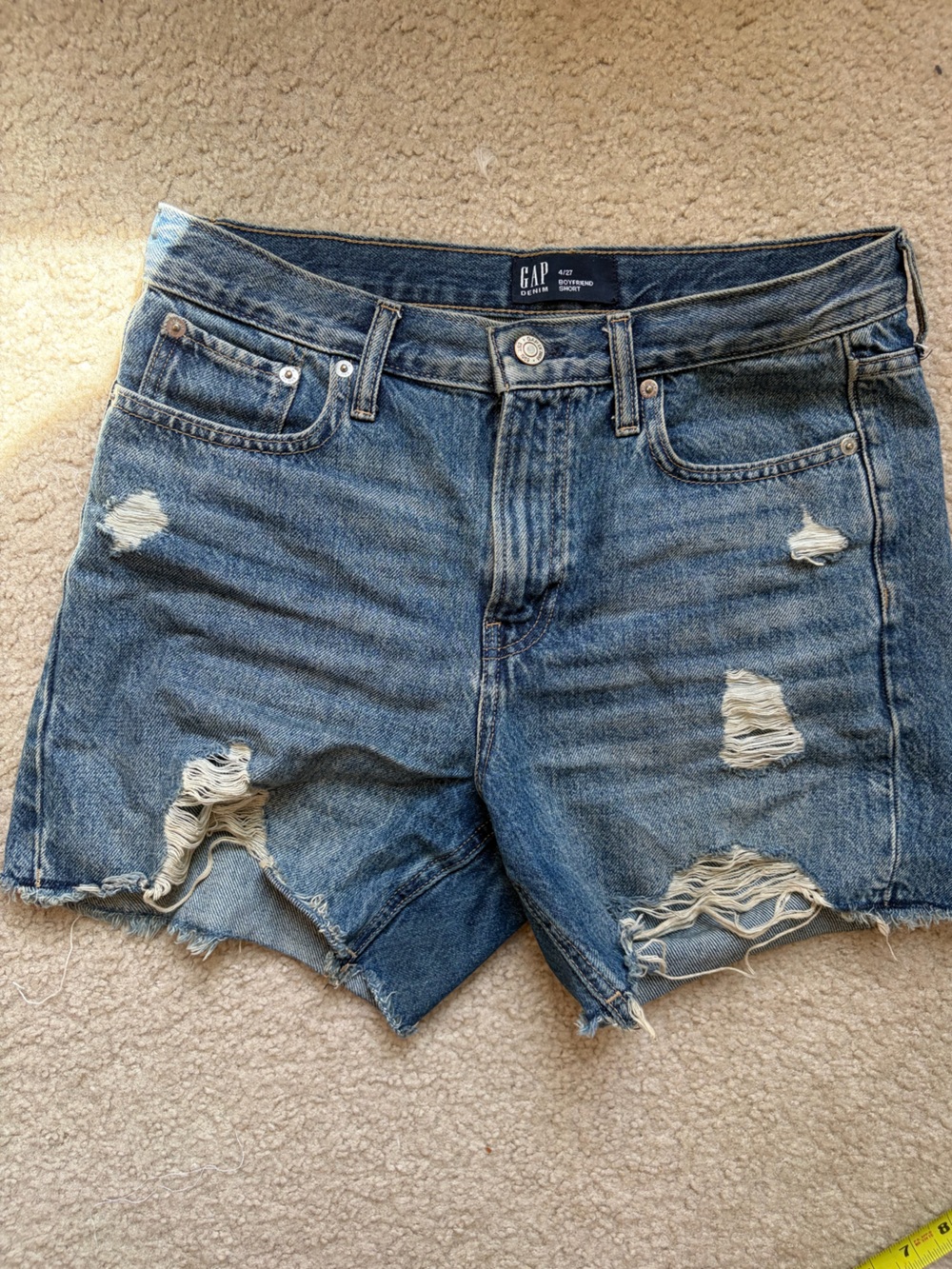 GAP Distressed Blue Denim Boyfriend Shorts